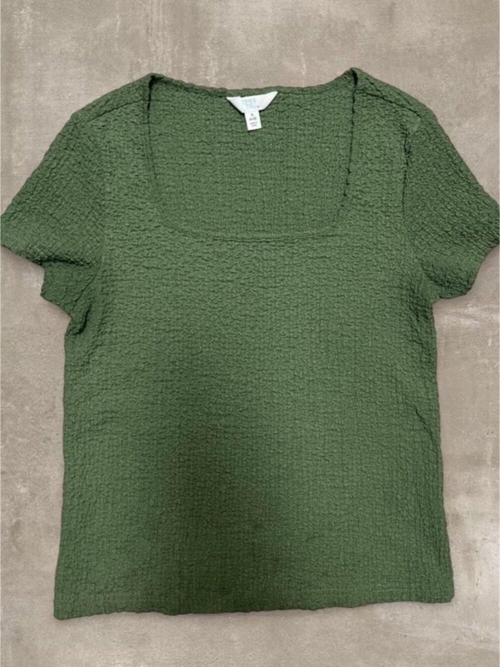 Olive Green Textured Square Neck Top Size Small